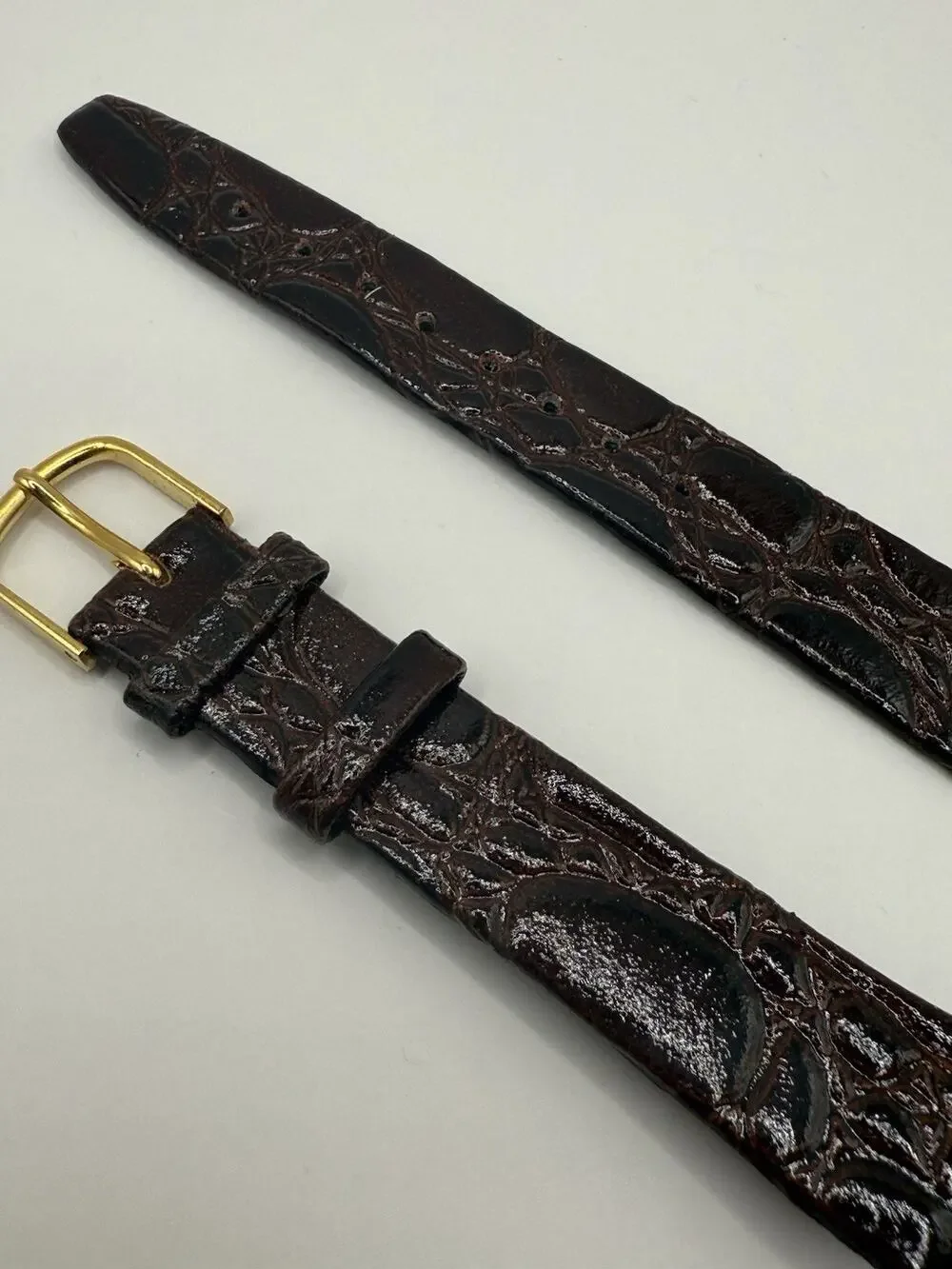 16mm KREISLER alligator Calfskin Brown NOS Vintage Watch Band & Gold-Tone Buckle